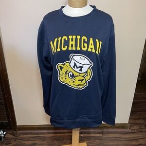 Michigan Wolverines Sweatshirt Men's Women's Large Blue Embroidery Long Sleeve